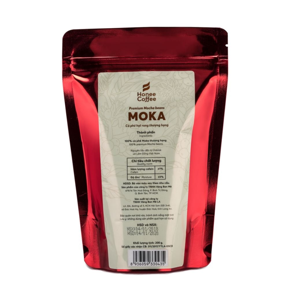 [THƯỢNG HẠNG] Cà Phê Moka 100% Nguyên Chất - 200g - Cafe Hạt Rang Mộc Chính Hãng Ban Me Gold - Honee Coffee