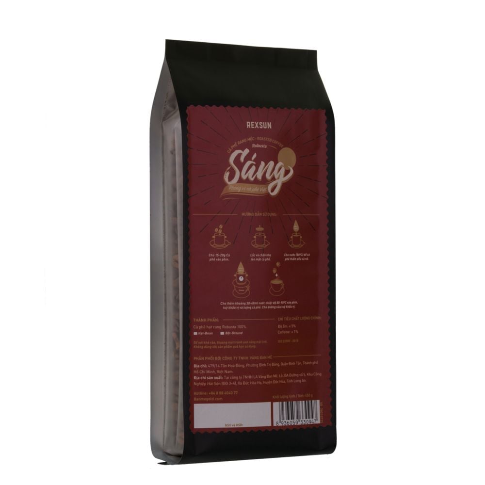 Cà Phê Robusta 100% Nguyên Chất - Sáng (450g) Cafe Hạt / Pha Phin / Pha Máy Xay Sẵn Chính Hãng Ban Me Gold - Rexsun