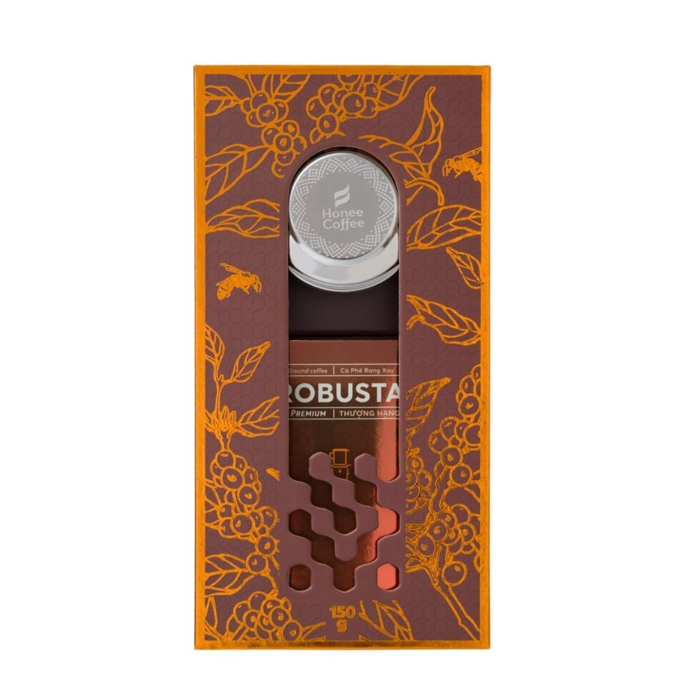 Hộp Quà Cà Phê Robusta (Thượng Hạng) - 150gr - Cafe Rang Xay Pha Phin Ban Me Gold - Honee Coffee