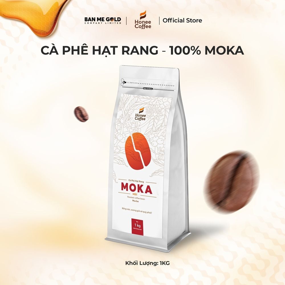 Cà Phê Moka 100% Nguyên Chất (Cao Cấp) - 250g/500g/1kg - Cafe Hạt Rang Xay Chính Hãng Ban Me Gold - Honee Coffee