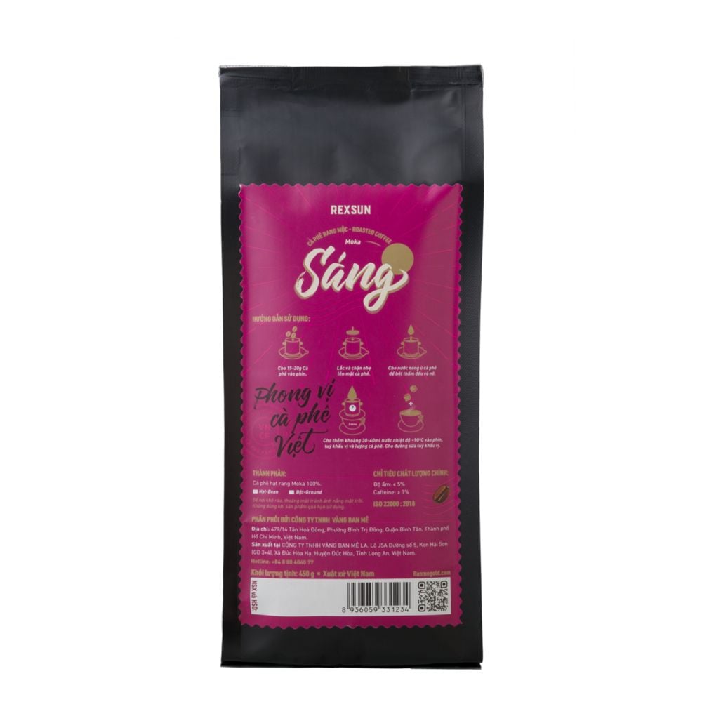 Cà Phê Moka 100% Nguyên Chất - Sáng (450g NGUYÊN HẠT) Cafe Hạt Rang Xay Sẵn Chính Hãng Ban Me Gold - Rexsun