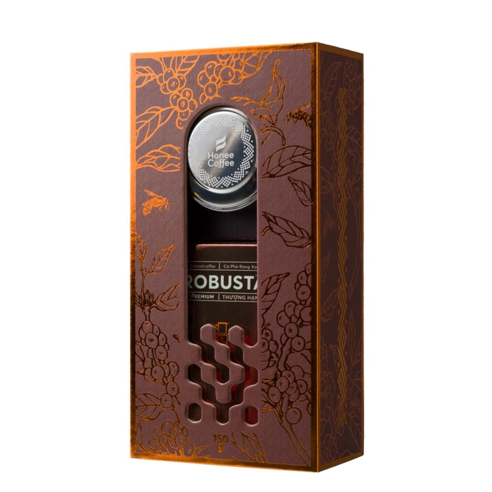 Hộp Quà Cà Phê Robusta (Thượng Hạng) - 150gr - Cafe Rang Xay Pha Phin Ban Me Gold - Honee Coffee