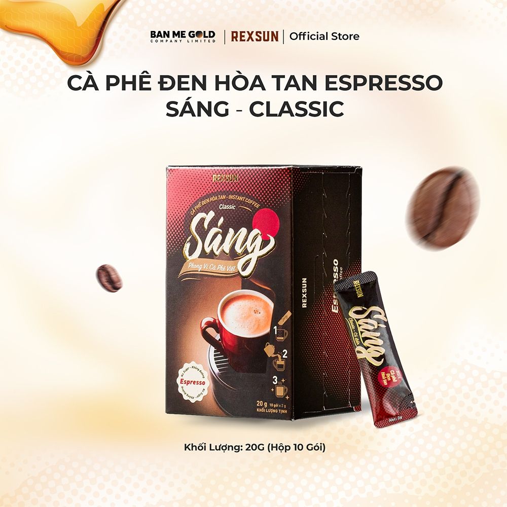 Cà Phê Espresso Hòa Tan - Sáng - Hộp 20g/100g - KHÔNG ĐƯỜNG SỮA - Cafe Đen Hòa Tan Chính Hãng Ban Me Gold - Rexsun