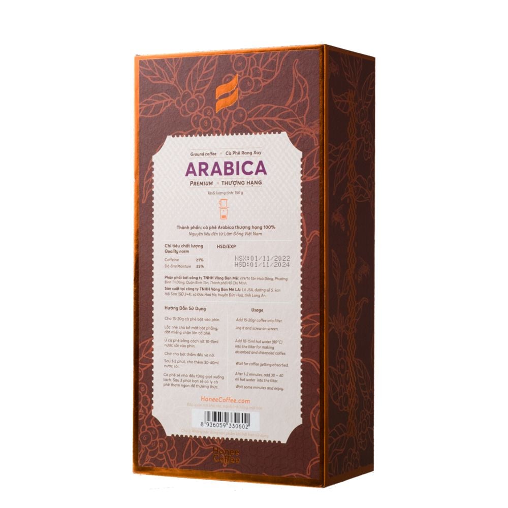 Hộp Quà Cà Phê Arabica (Thượng Hạng) - 150gr - Cafe Rang Xay Pha Phin Ban Me Gold -  Honee Coffee