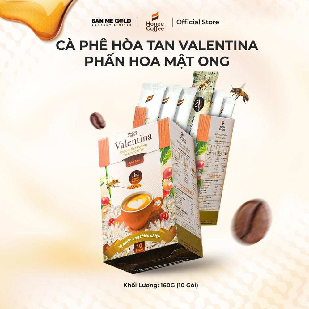 Cà Phê Hoà Tan Valentina - Instant Delight - 160gr (10 Gói) - Cafe Sữa Phấn Hoa Mật Ong Ban Me Gold - Honee Coffee