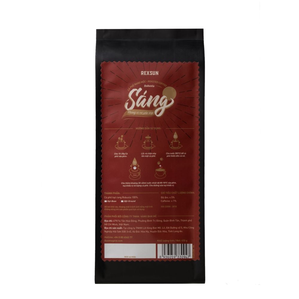 Cà Phê Robusta 100% Nguyên Chất - Sáng (450g) Cafe Hạt / Pha Phin / Pha Máy Xay Sẵn Chính Hãng Ban Me Gold - Rexsun