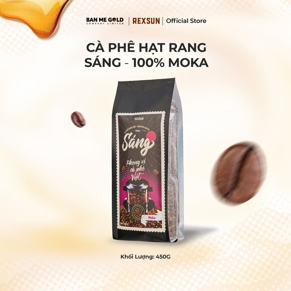 Cà Phê Moka 100% Nguyên Chất - Sáng (450g NGUYÊN HẠT) Cafe Hạt Rang Xay Sẵn Chính Hãng Ban Me Gold - Rexsun