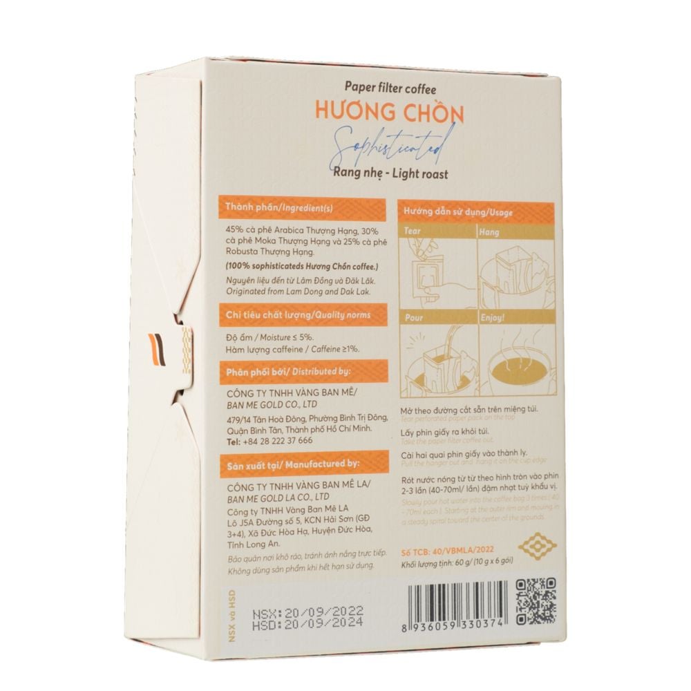 Cà Phê Phin Giấy Hương Chồn (Tinh Tế) Hộp 60gr (6 Túi) - Cà Phê Chồn 100% Ban Me Gold - Honee Coffee
