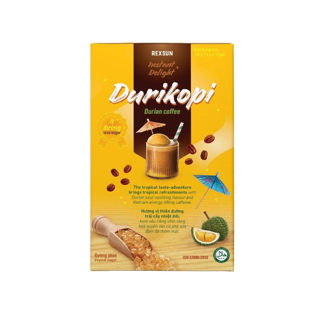 Cà Phê Sầu Riêng Durikopi Hòa Tan - Instant Delight – Hộp 160gr (10 Gói) - Cafe Hòa Tan Chính Hãng Ban Me Gold - REXSUN
