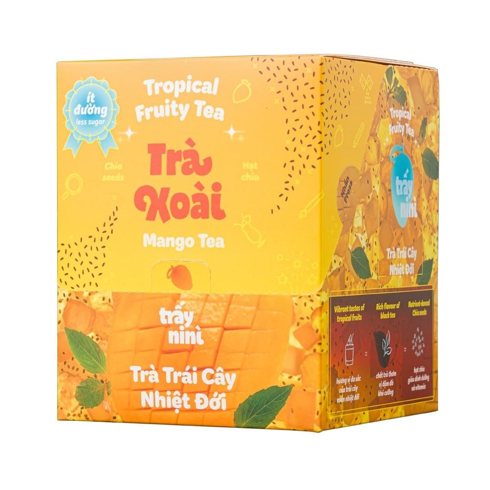 Trà Xoài Hạt Chia Thanh Nhiệt - Hộp 100g (10 Gói) - Trà Trái Cây Nhiệt Đới Detox Ít Đường Ban Me Gold - Trấy Ni Nì