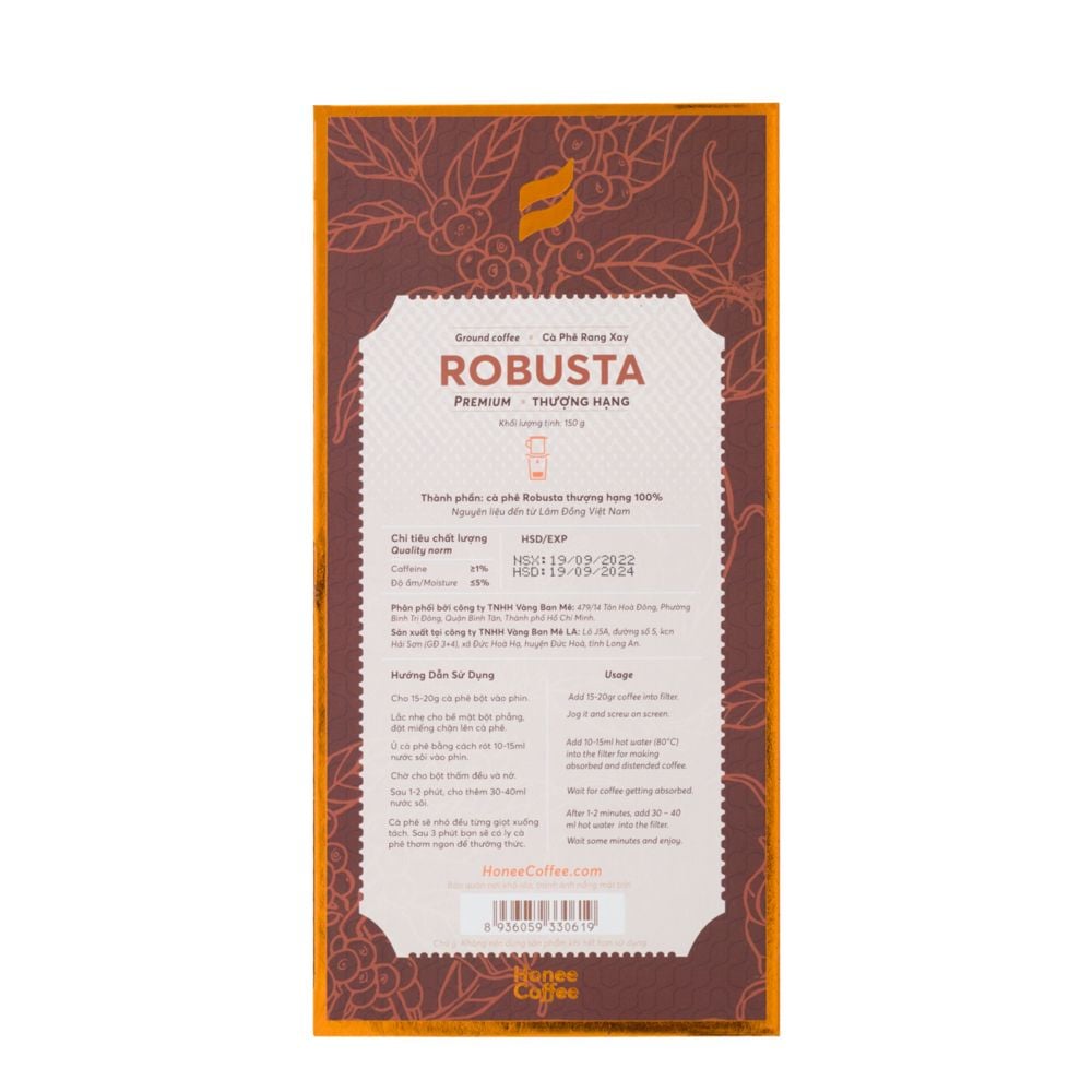 Hộp Quà Cà Phê Robusta (Thượng Hạng) - 150gr - Cafe Rang Xay Pha Phin Ban Me Gold - Honee Coffee
