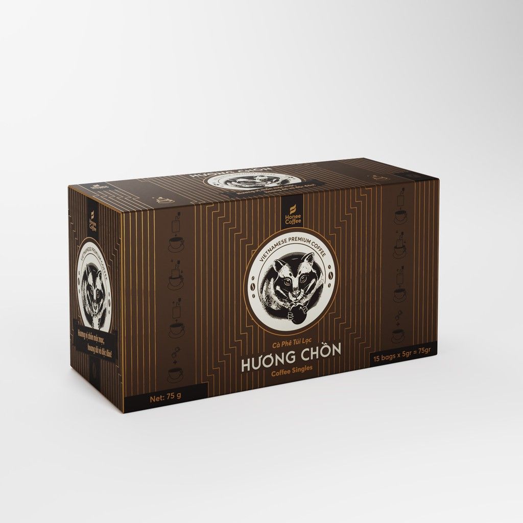 Cà Phê Túi Lọc Hương Chồn (Bạc) Tiện Lợi - Hộp 75gr (15 Túi) - Cà Phê Chồn 100% Nguyên Chất Ban Me Gold - Honee Coffe