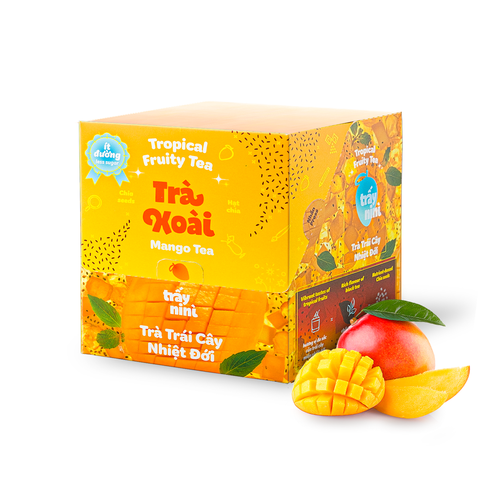 Trà Xoài Hạt Chia Thanh Nhiệt - Hộp 100g (10 Gói) - Trà Trái Cây Nhiệt Đới Detox Ít Đường Ban Me Gold - Trấy Ni Nì