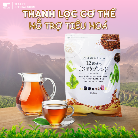 Hồng Trà Rooibos 12 Loại Thảo Mộc - Lợi tiểu – Giải độc gan – Thanh lọc cơ thể TeaLife (200g - 100 Túi Lọc)