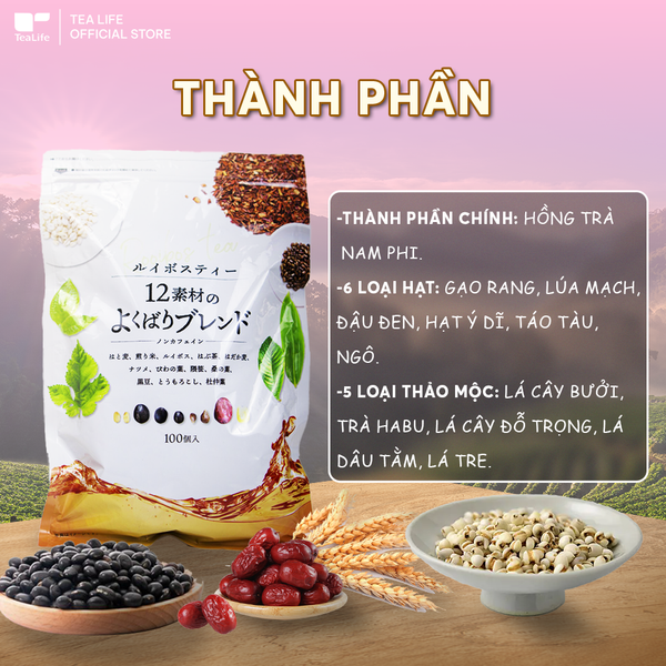 Hồng Trà Rooibos 12 Loại Thảo Mộc - Lợi tiểu – Giải độc gan – Thanh lọc cơ thể TeaLife (200g - 100 Túi Lọc)