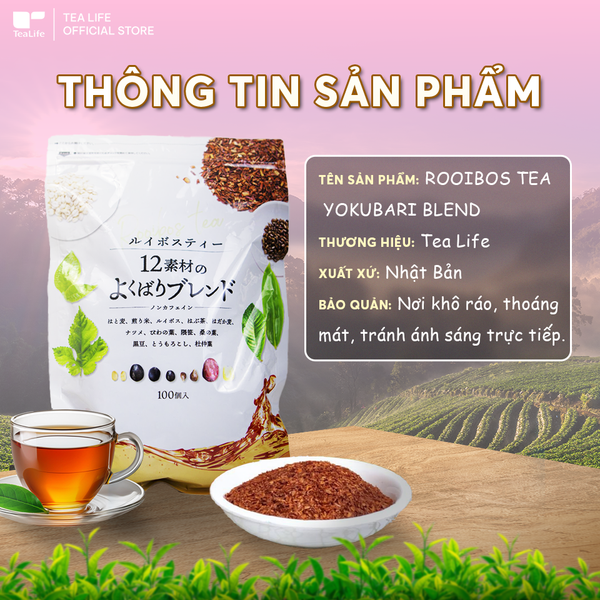 Hồng Trà Rooibos 12 Loại Thảo Mộc - Lợi tiểu – Giải độc gan – Thanh lọc cơ thể TeaLife (200g - 100 Túi Lọc)