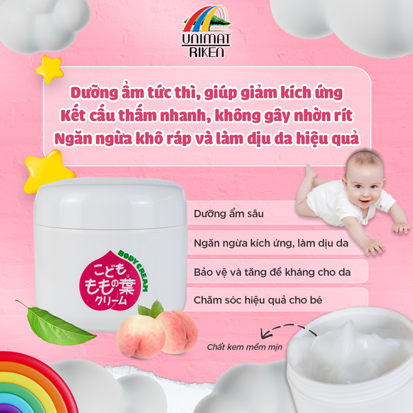 Kem Dưỡng Ẩm Lá Đào Cho Trẻ Sơ Sinh Unimat Riken 120g – Dịu Nhẹ & An Toàn Cho Làn Da Nhạy Cảm