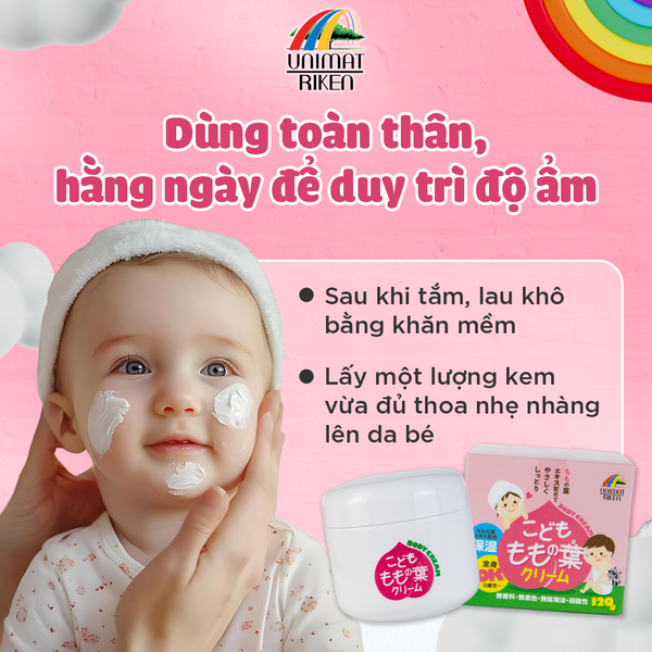 Kem Dưỡng Ẩm Lá Đào Cho Trẻ Sơ Sinh Unimat Riken 120g – Dịu Nhẹ & An Toàn Cho Làn Da Nhạy Cảm