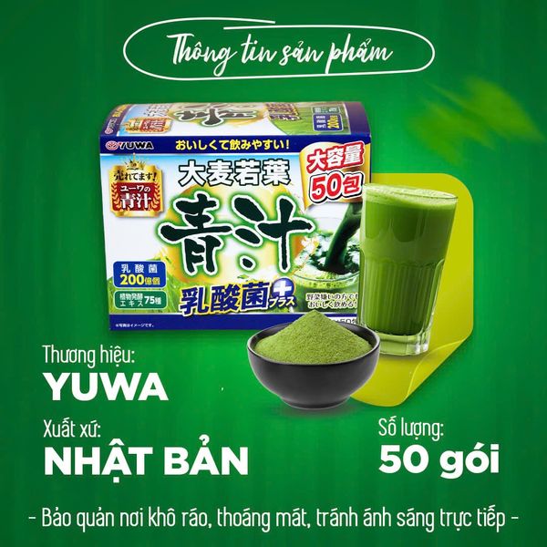 Bột Lúa Non Bổ Sung Lợi Khuẩn & Enzyme Tiêu Hóa YUWA - Hộp 50 Gói