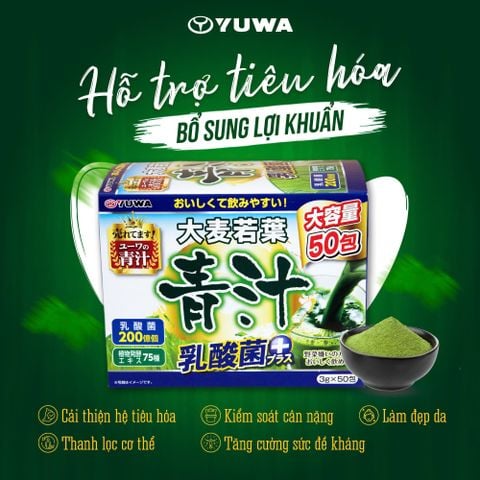 Bột Lúa Non Bổ Sung Lợi Khuẩn & Enzyme Tiêu Hóa YUWA - Hộp 50 Gói
