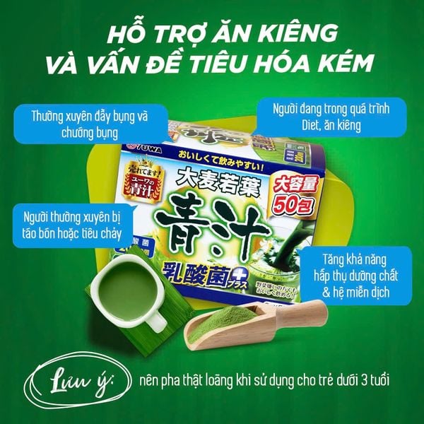 Bột Lúa Non Bổ Sung Lợi Khuẩn & Enzyme Tiêu Hóa YUWA - Hộp 50 Gói
