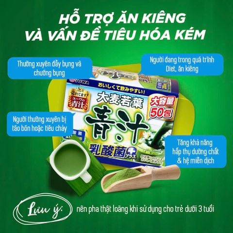 Bột Lúa Non Bổ Sung Lợi Khuẩn & Enzyme Tiêu Hóa YUWA - Hộp 50 Gói