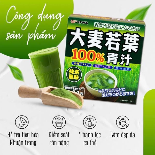 Bột Lúa Non Hữu Cơ YUWA - Bổ Sung Dinh Dưỡng & Chất Xơ Tự Nhiên - Hộp 14 Gói