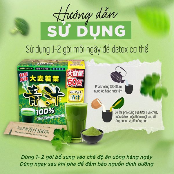 Bột Lúa Non Hữu Cơ YUWA - Bổ Sung Dinh Dưỡng & Chất Xơ Tự Nhiên - Hộp 50 Gói