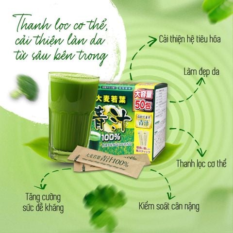 Bột Lúa Non Hữu Cơ YUWA - Bổ Sung Dinh Dưỡng & Chất Xơ Tự Nhiên - Hộp 50 Gói