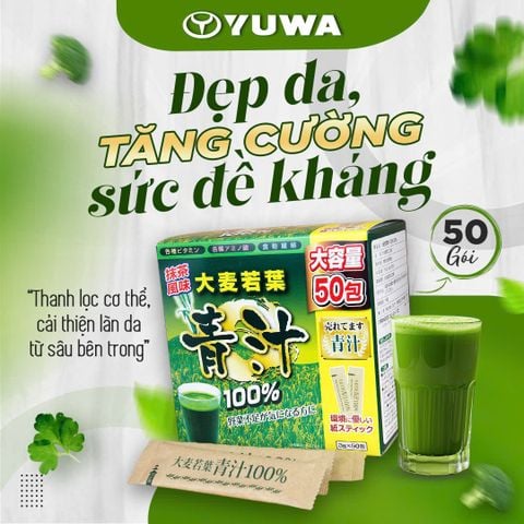 Bột Lúa Non Hữu Cơ YUWA - Bổ Sung Dinh Dưỡng & Chất Xơ Tự Nhiên - Hộp 50 Gói