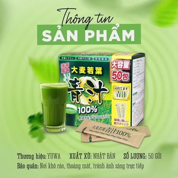 Bột Lúa Non Hữu Cơ YUWA - Bổ Sung Dinh Dưỡng & Chất Xơ Tự Nhiên - Hộp 50 Gói