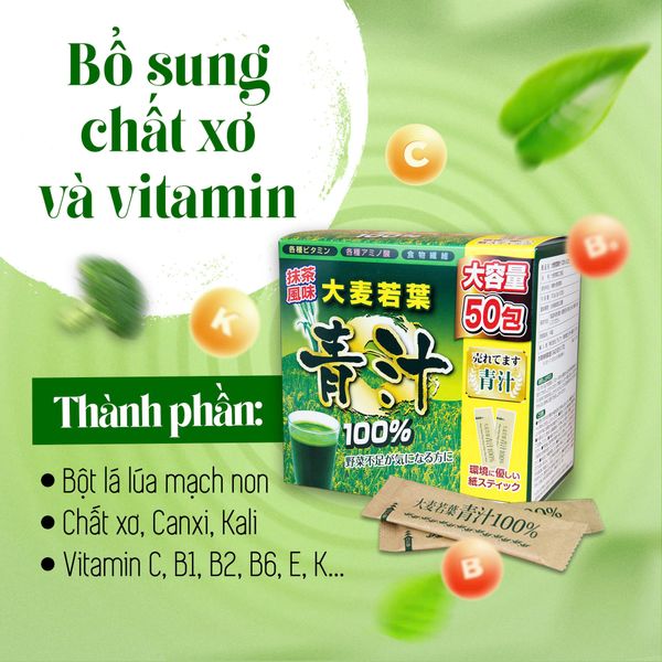 Bột Lúa Non Hữu Cơ YUWA - Bổ Sung Dinh Dưỡng & Chất Xơ Tự Nhiên - Hộp 50 Gói