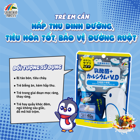 Kẹo Bổ Sung Lợi Khuẩn, Vitamin D & Canxi Vị Sữa Chua & Trái Cây Zoo Season (40 Viên)