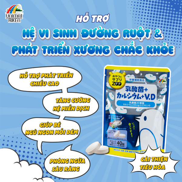 Kẹo Bổ Sung Lợi Khuẩn, Vitamin D & Canxi Vị Sữa Chua & Trái Cây Zoo Season (40 Viên)
