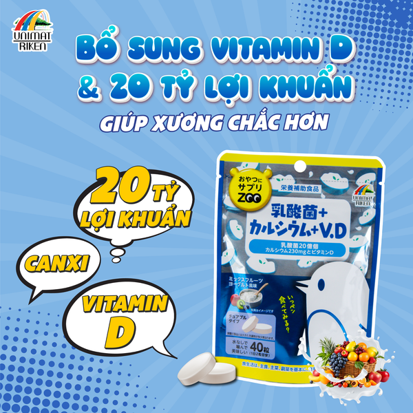 Kẹo Bổ Sung Lợi Khuẩn, Vitamin D & Canxi Vị Sữa Chua & Trái Cây Zoo Season (40 Viên)