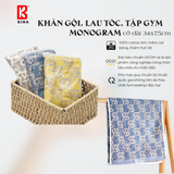  Khăn Gội Đầu, Lau Tóc, Quấn Tóc KIBA Kt 34x75cm Họa Tiết Monogram Sang Trọng Chất Nhẹ, Êm, Thấm Hút Tốt 