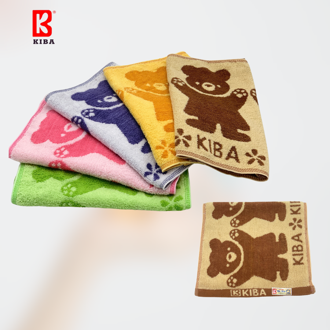  Khăn Mặt KIBA Họa Tiết Ba Chú Gấu Dễ Thương KT 28cm  x 48cm,  Chất Cotton Êm, Mềm, Dày Dặn Thấm Hút Tốt, Tơi Bông, Thoáng Khí 