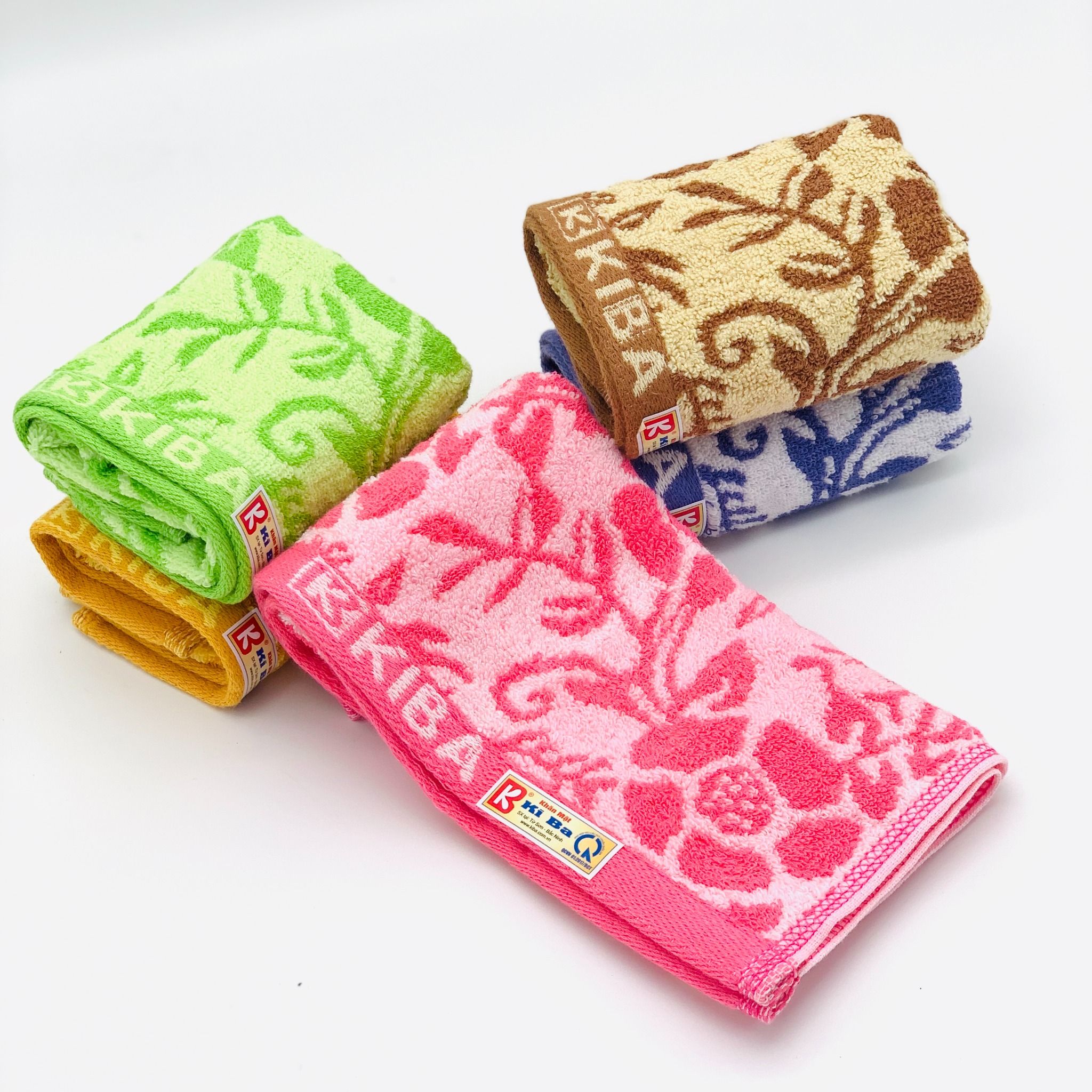  Khăn Mặt KIBA Họa Tiết Hoa Hồng Dây Cỡ Bé 28x48cm, Chất Cotton Êm, Mềm, Dày Dặn Thấm Hút Tốt, An Toàn Cho Da 