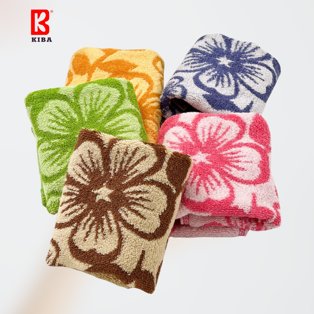  Khăn Mặt Vuông KIBA Cỡ 34x34cm,Chất Liệu Cotton Dày Dặn, Thấm Hút Tốt, Họa Tiết Hoa Mai Nhiều Màu 