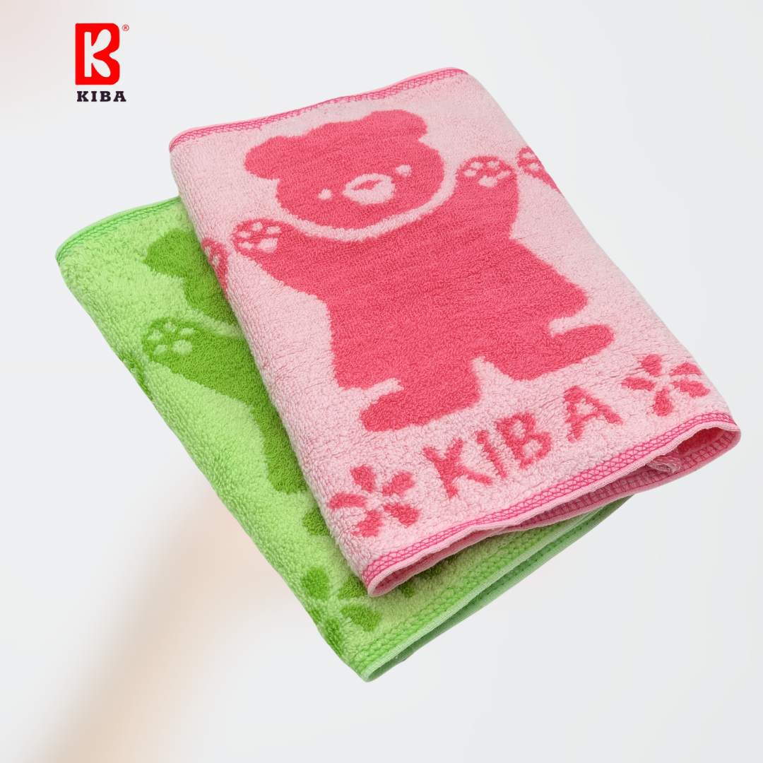  Khăn Mặt KIBA Họa Tiết Ba Chú Gấu Dễ Thương KT 28cm  x 48cm,  Chất Cotton Êm, Mềm, Dày Dặn Thấm Hút Tốt, Tơi Bông, Thoáng Khí 