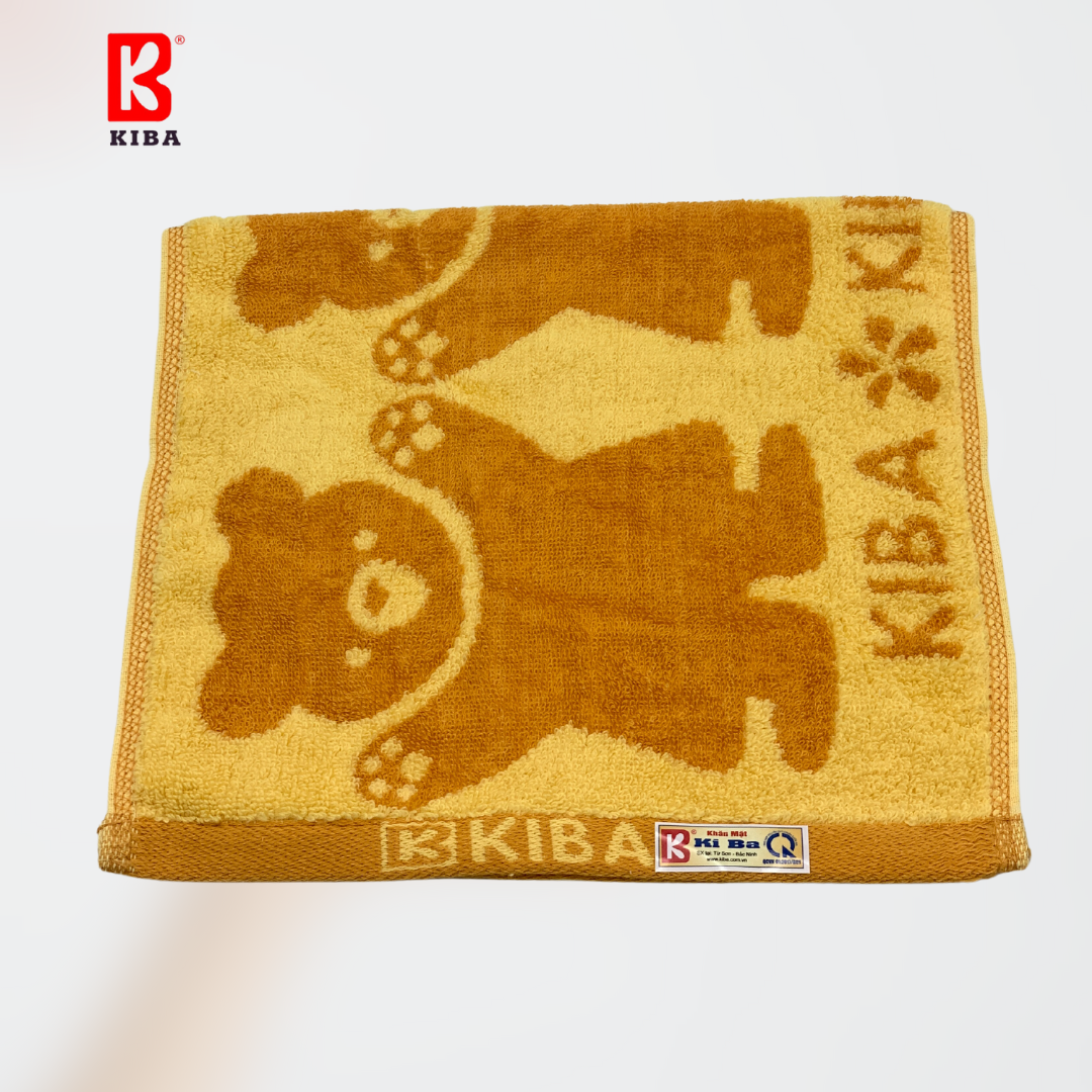  Khăn Mặt KIBA Họa Tiết Ba Chú Gấu Dễ Thương KT 28cm  x 48cm,  Chất Cotton Êm, Mềm, Dày Dặn Thấm Hút Tốt, Tơi Bông, Thoáng Khí 