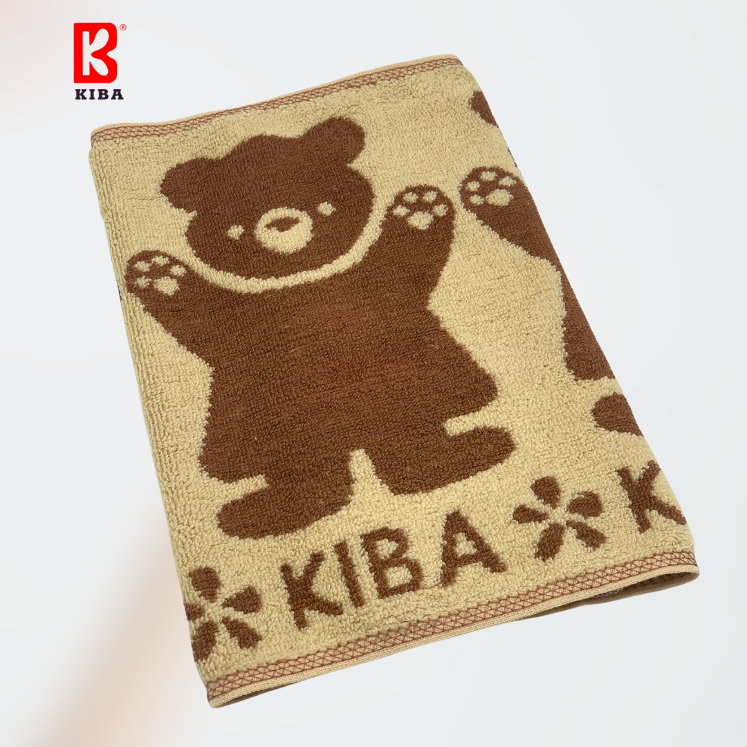  Khăn Mặt KIBA Họa Tiết Ba Chú Gấu Dễ Thương KT 28cm  x 48cm,  Chất Cotton Êm, Mềm, Dày Dặn Thấm Hút Tốt, Tơi Bông, Thoáng Khí 
