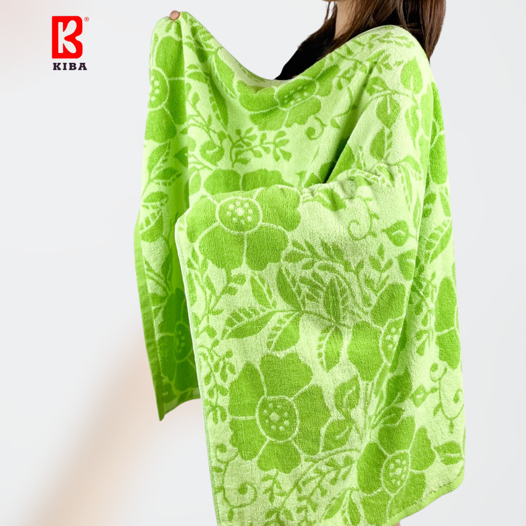  Khăn Tắm Hoa Văn Cỡ Lớn (70x140cm) KIBA Cotton Kháng Khuẩn, Thấm Hút Tốt, Dày Dặn, An Toàn Cho Da, Bảo Vệ Môi Trường 