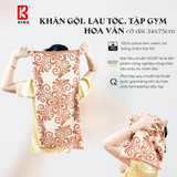  Khăn Gội Đầu, Khăn Lau Tóc, Quấn Tóc KIBA  KT 34cm x 75cm Họa Tiết Hoa Cầu, Chất Cotton Dày Dặn, Êm Mềm, Thấm Hút Tốt 