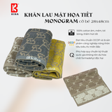  Khăn Mặt KIBA Họa Tiết Monogram Trẻ Trung, Hiện Đại KT 28cm  x 48cm,  Chất Cotton Êm, Mềm, Dày Dặn Thấm Hút Tốt, Tơi Bông, Thoáng Khí 