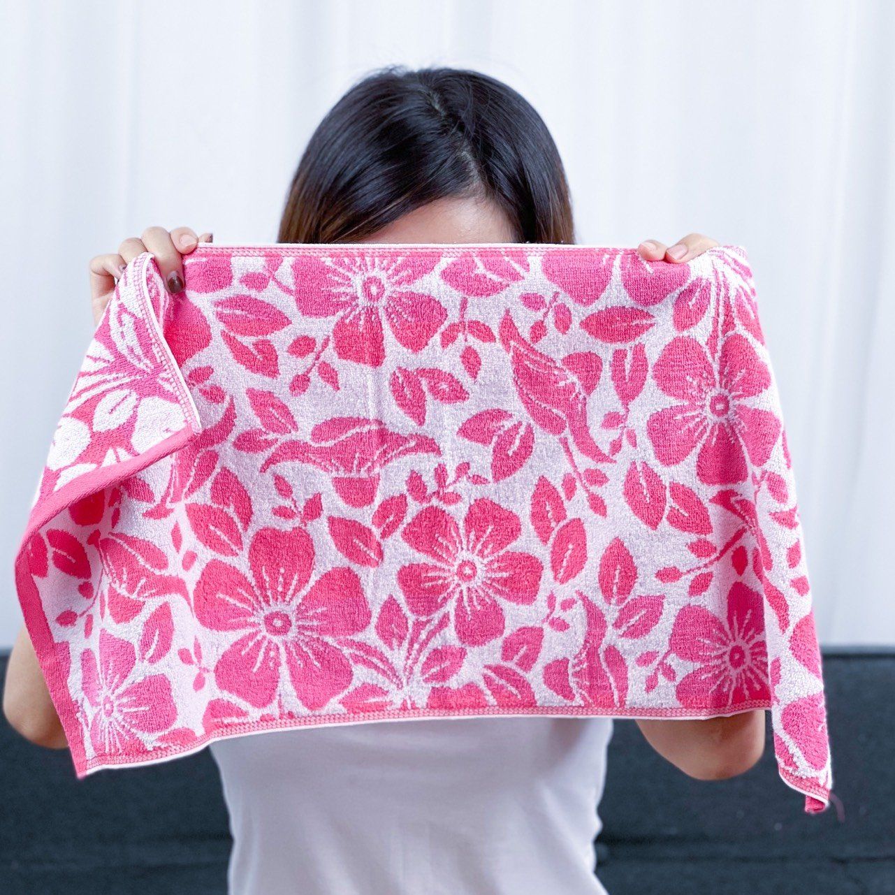  Khăn Gội Đầu, Khăn Lau Tóc, Quấn Tóc KIBA  KT 34cm x 75cm Họa Tiết Hoa 5 Cánh, Chất Cotton Dày Dặn, Êm Mềm, Thấm Hút Tốt 