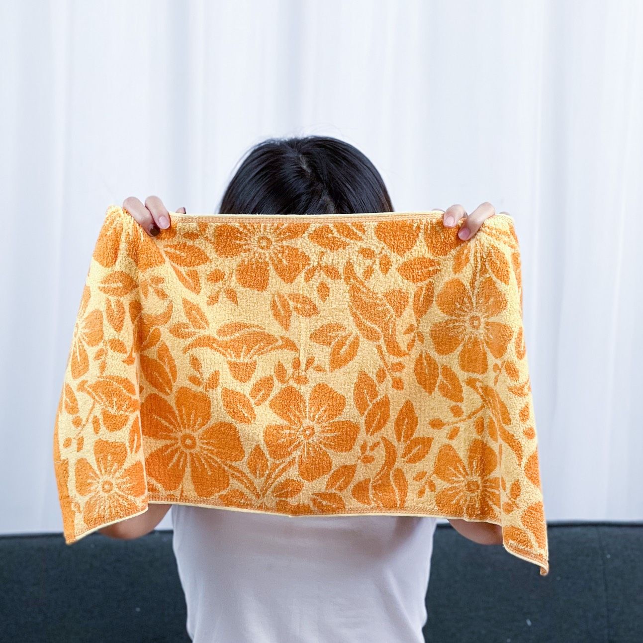  Khăn Gội Đầu, Khăn Lau Tóc, Quấn Tóc KIBA  KT 34cm x 75cm Họa Tiết Hoa 5 Cánh, Chất Cotton Dày Dặn, Êm Mềm, Thấm Hút Tốt 