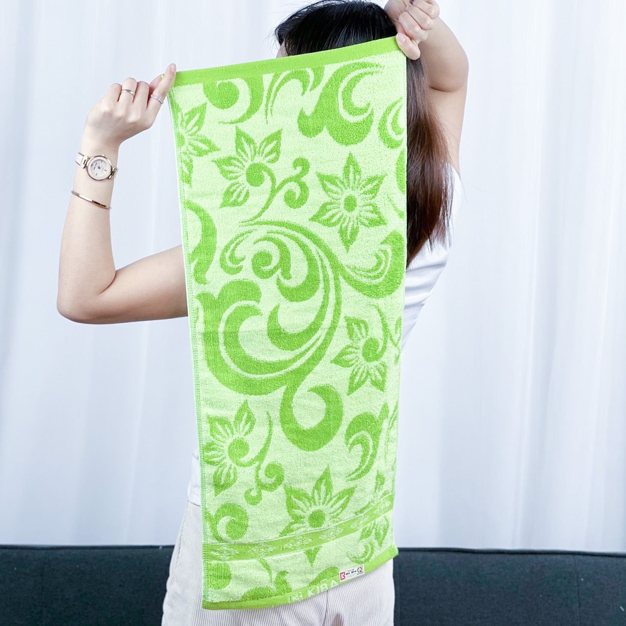  Khăn Gội Đầu, Khăn Lau Tóc, Quấn Tóc KIBA KT 34cm x 75cm Họa Tiết Sóng, Chất Cotton Dày Dặn, Êm Mềm, Thấm Hút Tốt 