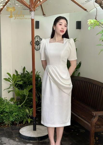  Đầm tiệc dáng ôm xếp ly sóng eo TFL817WHT 