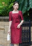  Đầm dự tiệc dáng ôm gấm tafta hoa hồng cao cấp TFL843RED 